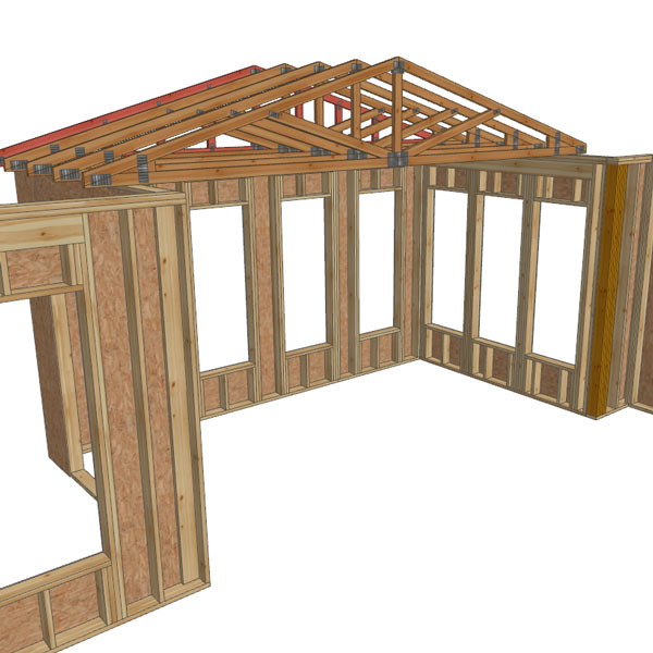 3d rendering of conventional residential framing