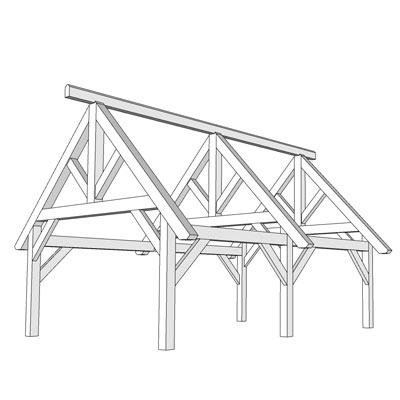 three bents of a timber framed pavilion