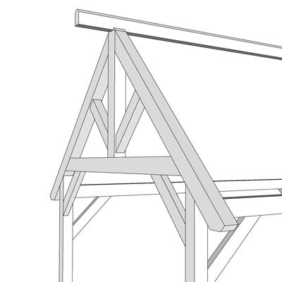 timber framed bent with a king post truss design