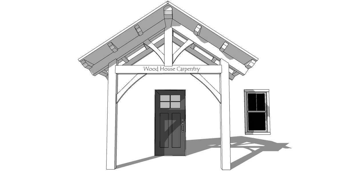 timber framed king post truss front porch roof