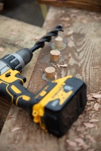 DeWalt cord drill drilling timber frame peg holes