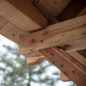 timber framing of a garage roof