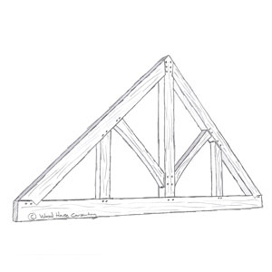 Timbe framed king and queen post truss with struts 