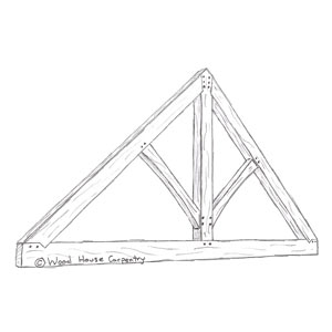 Timber framed king post truss with struts
