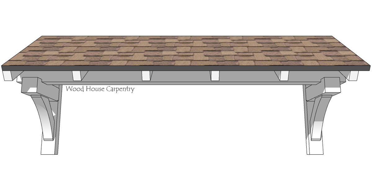 CAD rendering of a timber framed eyebrow roof for a garage door