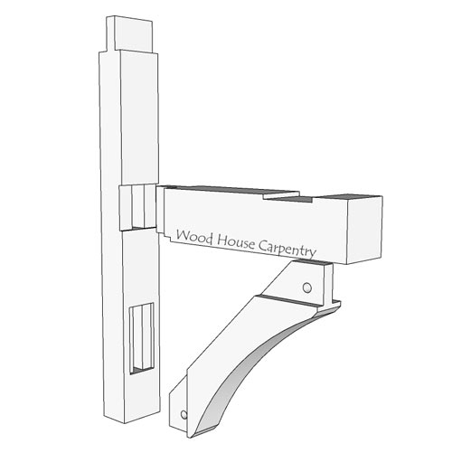 exploded view of a timber frame bracket made from joinery