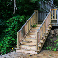 wood staircase on boat dock