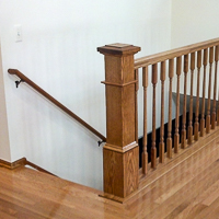 red oak stair newel post with railing